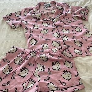 Hello Kitty Christmas Candy Cane Print Pink Pajama Set